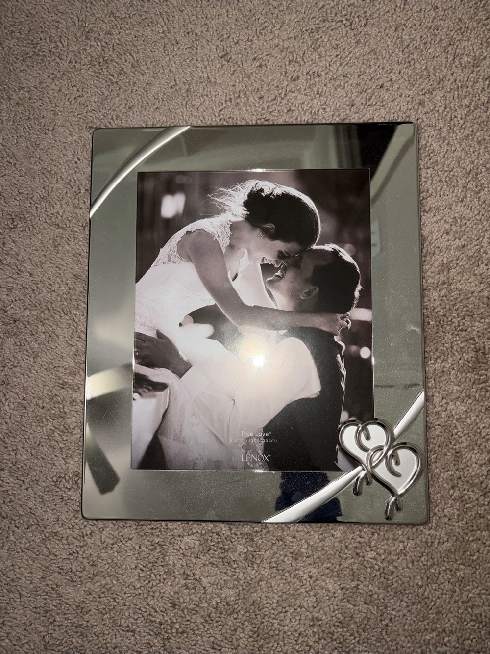 Lenox Mirrored Picture Frame with Double Heart Accent - Silver 8x10